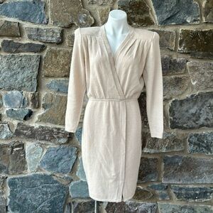 Vintage St. John by Marie Gray Beige Wrap V-Neck Midi Dress